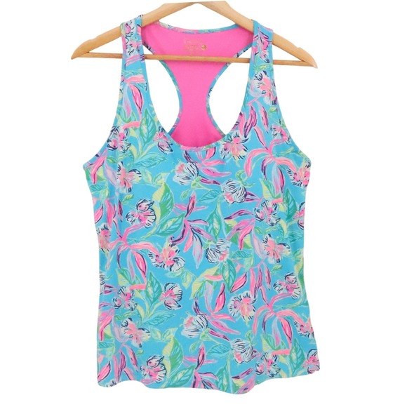 Lilly Pulitzer Tops - Lilly Pulitzer Luxletic Mina Bra Tank Top Womens Size L Blue Floral Racerback